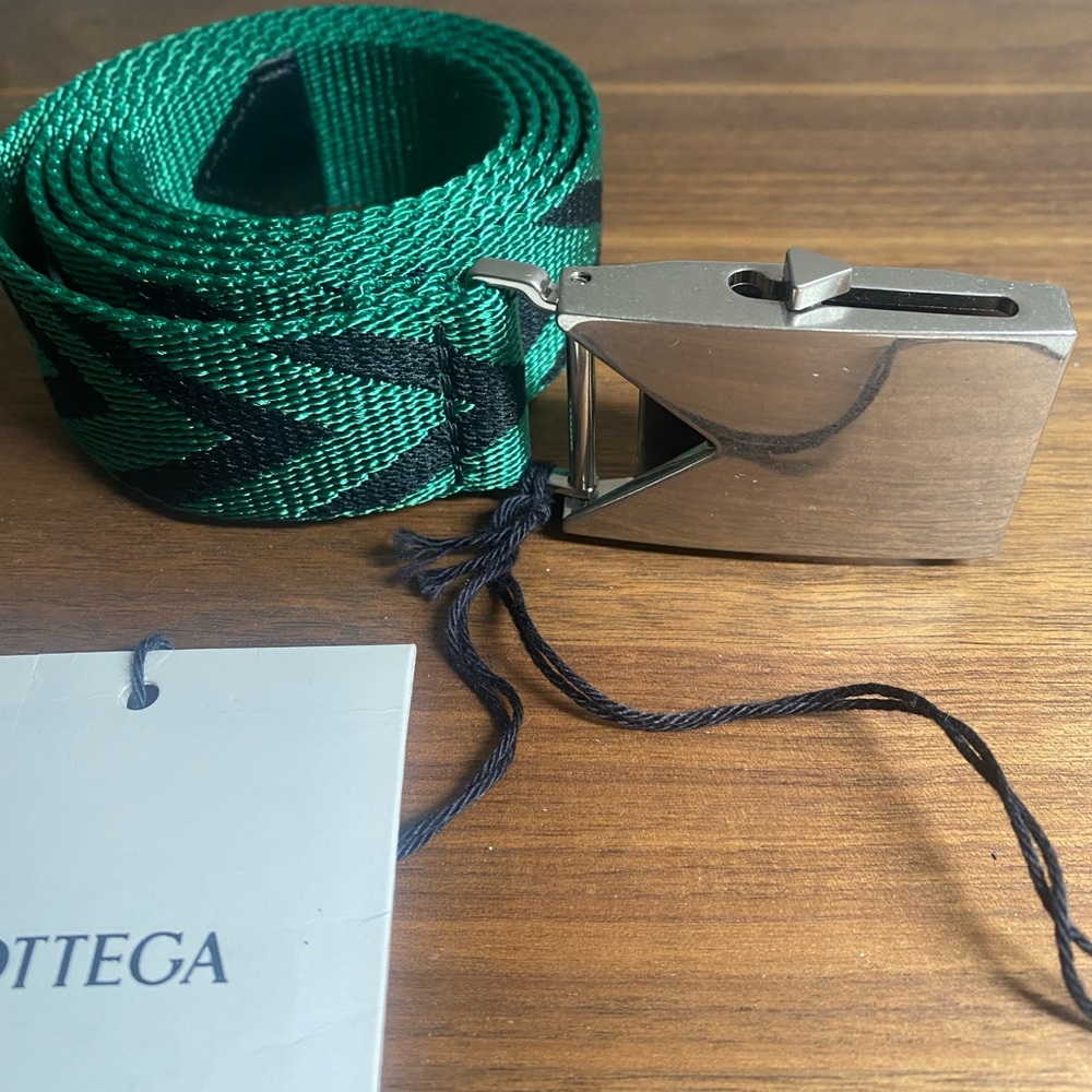New Bottega Veneta Chevron Belt Green/Black Pattern